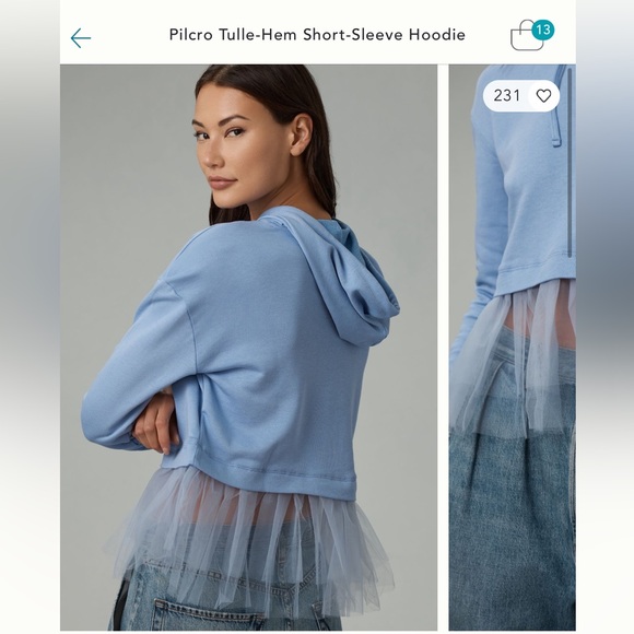 Pilcro Tulle-hem Short-sleeve hoodie - Picture 2 of 12
